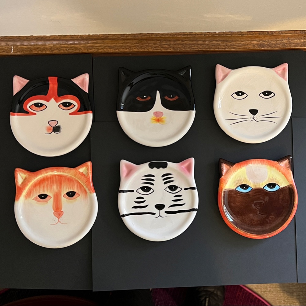 Cat Face Ceramic Coasters Set of 6 Multicolor “Bandwagon Inc.” Like New